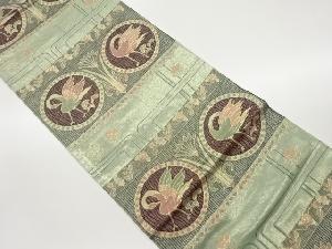 すくい織連珠に鶴・草花模様織出し袋帯